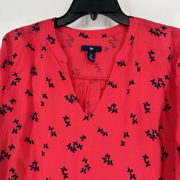Gap Womens Red Butterfly Print Popover Top Long Sleeve V Neck Boho Size L - Picture 2 of 10